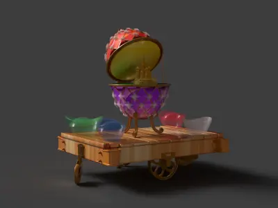 Chinese gold Ingot with Faberge egg  and ancient dome house Low-poly 3D model