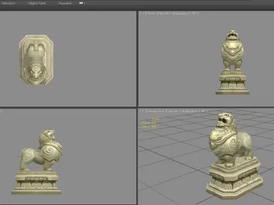 Standing Stone Lion Sculpture Low-poly 3D model