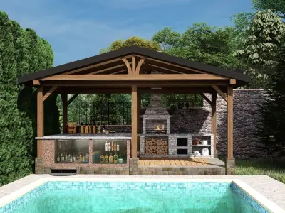3D model of a gazebo with a bar 3D model