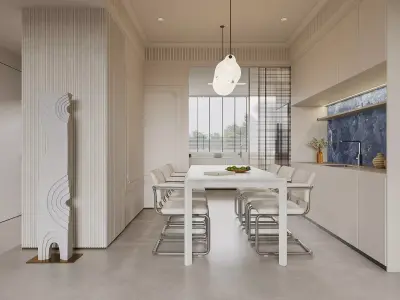 Modern living room dining room interior scenes 350 3D model