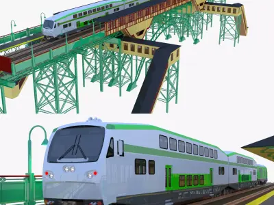 Station with BiLevel train 3D model