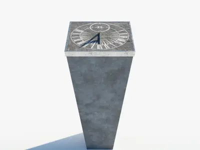 Chiselled Stone Sundial And Concrete Plinth 3D model