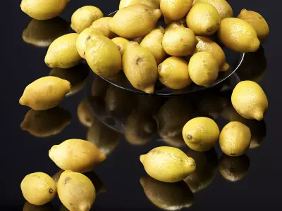 Lemons in a glass plate Low-poly 3D model