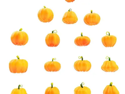 Carved pumpkin heads low poly 3d models set 2  3D model