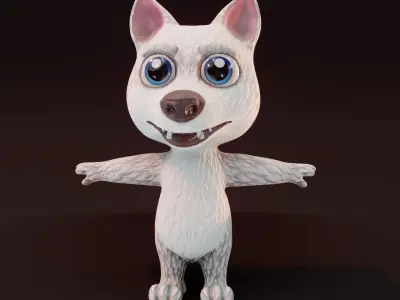 Cartoon White Wolf Rigged 3D Model Low-poly 3D model
