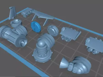 Set of engines and accessories for flying cars in Gaslands 3D print model