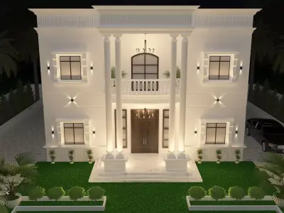 Villa house at night Free 3D model