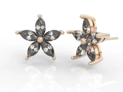 Flower-shaped diamond earrings  3D print model