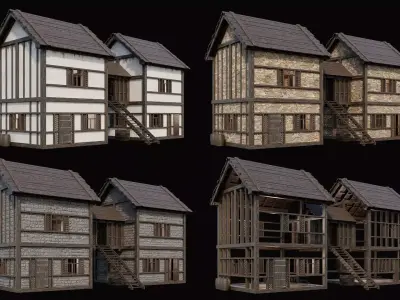 Medieval Village Pack 8 - 4 Assets - 4K Textures Game Ready Low-poly 3D model