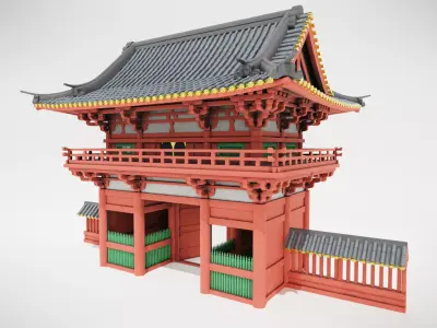 Japanese temple Low-poly 3D model
