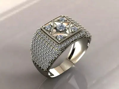 Gents Rings Diamond Men Ring STL 3DM 3D ready print model 3D print model