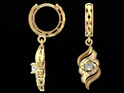 Elegant Diamond Drop Earrings with Twisted Design  3261 3D print model