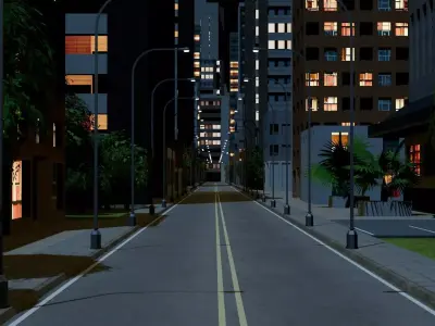 City Downtown Skyscraper Street 07 - NIGHT Low-poly 3D model