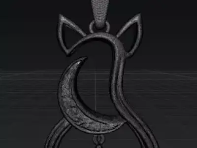 Golden Cat Moon and Star Pendant 3D print model