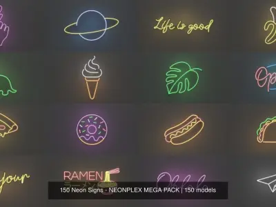 150 Neon Signs - NEONPLEX MEGA PACK 3D Model Collection