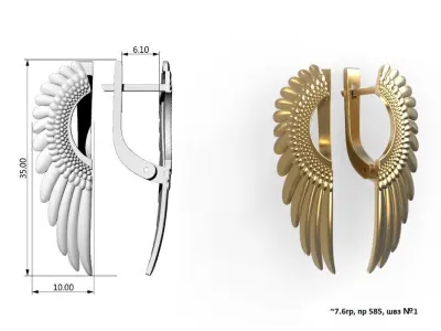 G0100 gold plated angel wings earring 3D print model