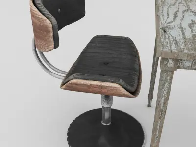 3D old chair and table Low-poly 3D model