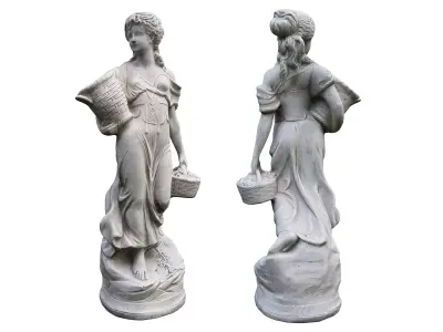 Garden sculpture Antique girl with baskets Low-poly 3D model
