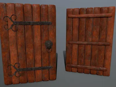 door set of wooden doors Low-poly 3D model