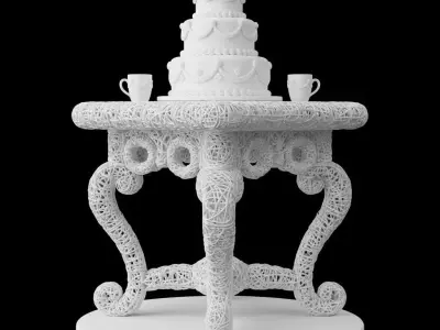 Cake and Coffee Cups Table Scene 3D print model