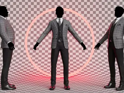 Men Pans with Shirt Blazer and Shoes Vest Checkered Grey Low-poly 3D model