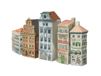 Decorative set of houses on the shelf 3D model