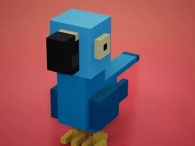 Voxel - Blue Macaw Parrot Low-poly 3D model