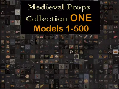 Medieval Props Collection ONE Low-poly 3D model