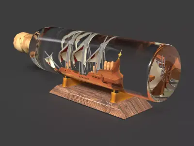 Sailboat in Wine Bottle  Low-poly 3D model