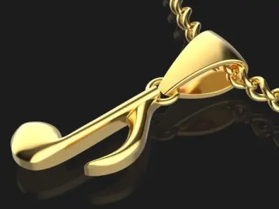 Musical Note Necklace pendant Silver Gold  Print 3D print model