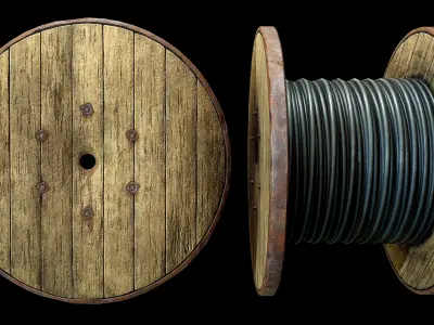 Game-Ready Cable Drum Low-poly 3D model