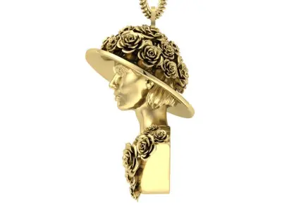woman pendant flowers 3D print model
