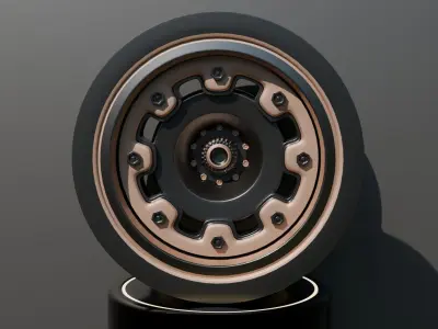 Modern sport car rim - black and bronze 3D model