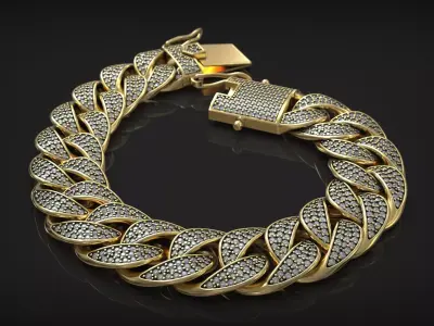 Iced Out Miami Luxury Cuban Chain Diamond Link Bracelet 3D print model