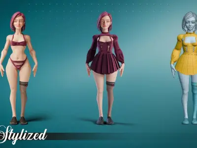 Female rigged PBR character Low-poly 3D model