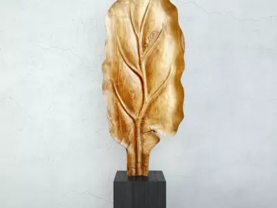 Large Wood Carved Leaf Decor 3D model