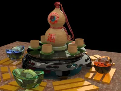 Chinese gourd wine bottle 3D model