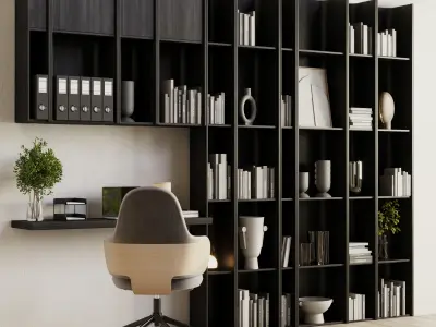 Workplace wooden Shelves Decorative With Plants and Book 19 Low-poly 3D model