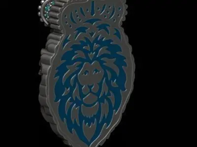 Leon pendant with royal crown diamonds and closed mouth 023 3D print model
