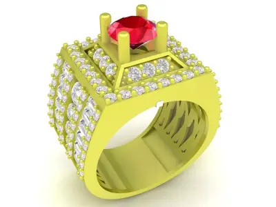Luxury Square Ruby and Diamond Statement Ring for Men 3995 3D print model