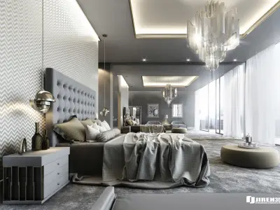 VRay - C4D Scene files - Modern Classic Bedroom Interior Scene 3D model