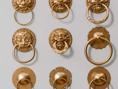 Chinese-style retro door knocker high-poly asset pack 3D print model