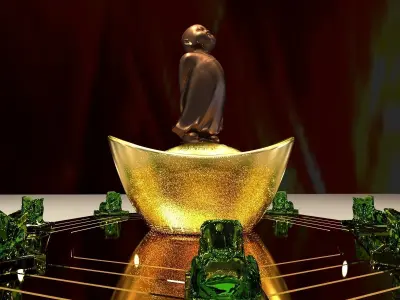 Chinese monk kid and gold ingot   3D model