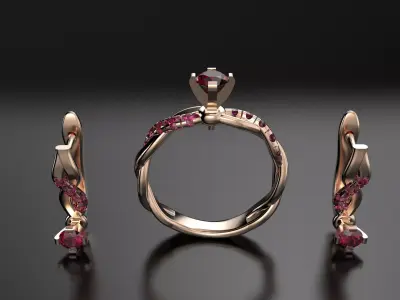 Ring and earrings set 3D print model