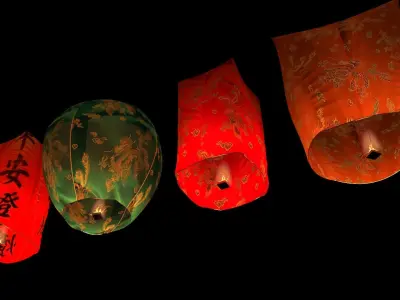 Chinese red sky lantern  3D model shop