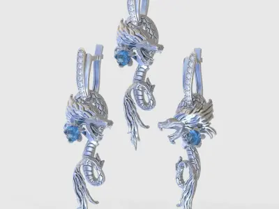 Dragon Earring and Pendant model 3D 0126 3D Model Pack