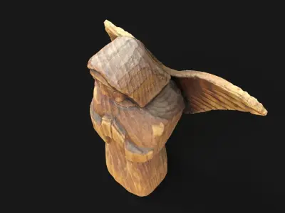 Wooden angel with a broken wing Low-poly 3D model