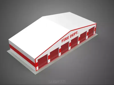 FIREFIGHTER TRUCK FIRE ENGINE GARAGE STATION HOUSE OFFICE GATE 3D model