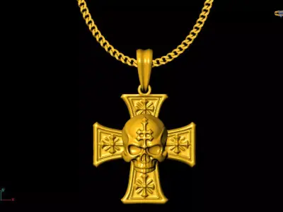 Cross skull pendant charms - one inch pendant 3D print model