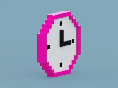 Voxel Pink Clock  Low-poly 3D model